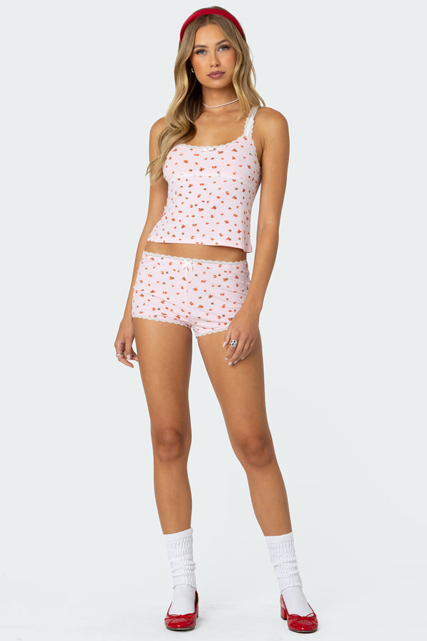 edikted Strawberry Girl Printed Micro Shorts pink
