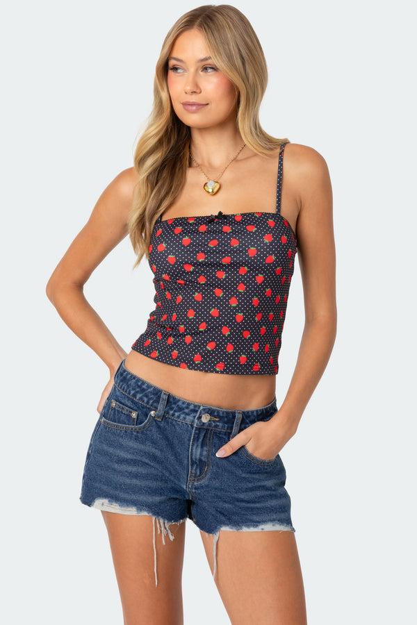 edikted Strawberry Polka Tank Top black
