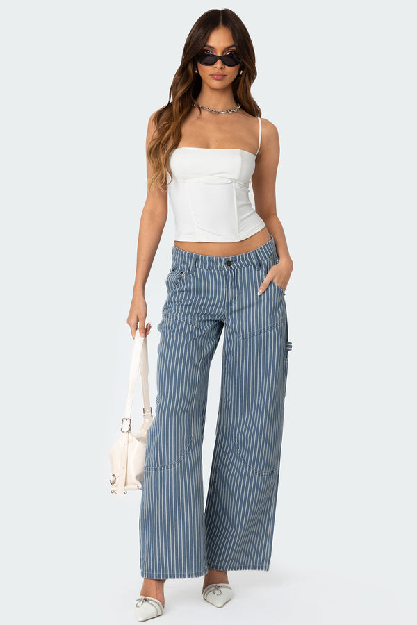edikted Striped Carpenter Jeans blue and white