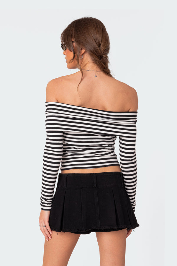Edikted Striped Fold Over Top Black And White