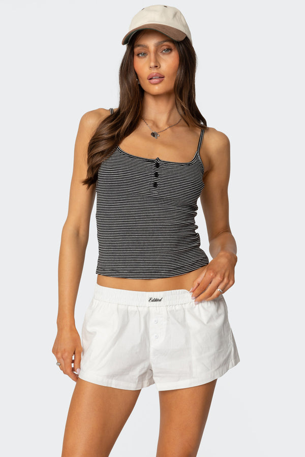 edikted Striped Henley Tank Top black and white