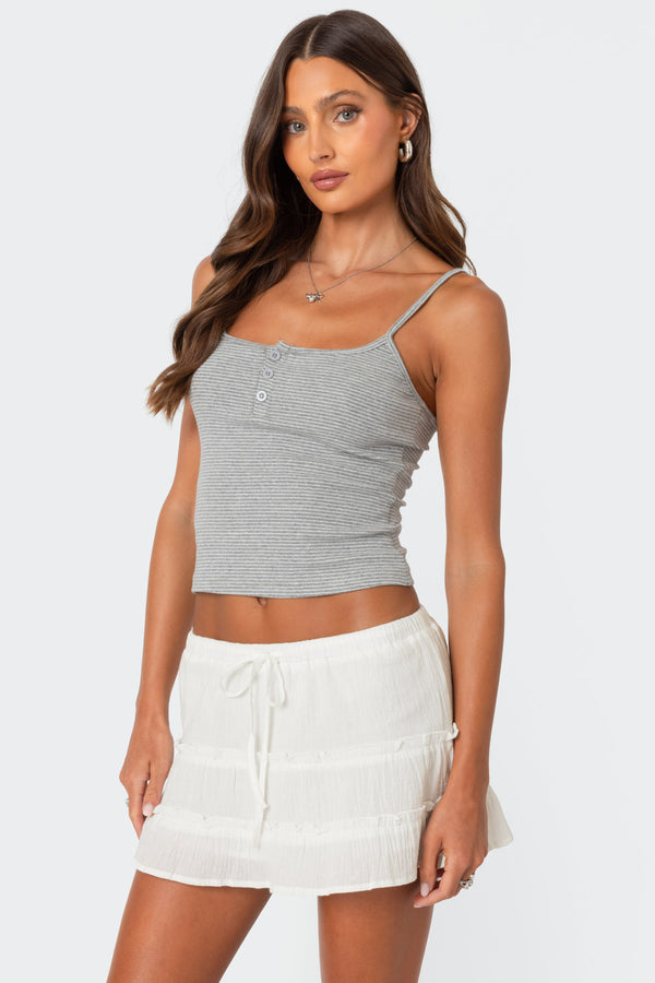 Edikted Striped Henley Tank Top Gray Melange