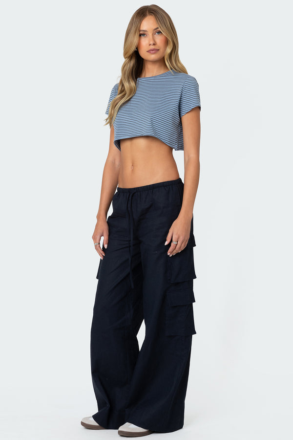Edikted Stripey Cropped T Shirt Blue