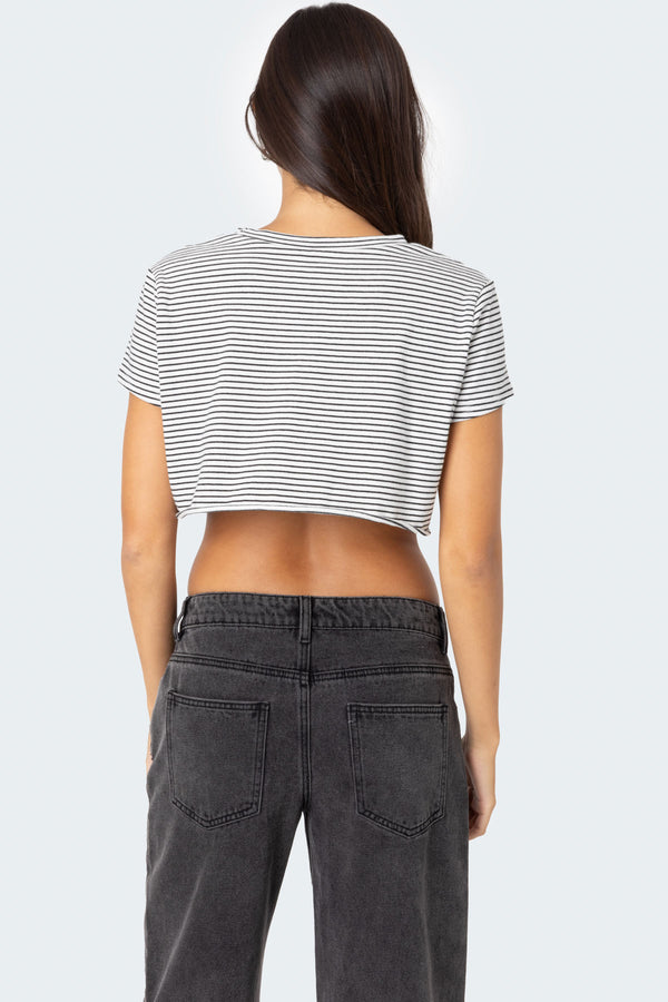 Edikted Stripey Cropped T Shirt White And Black