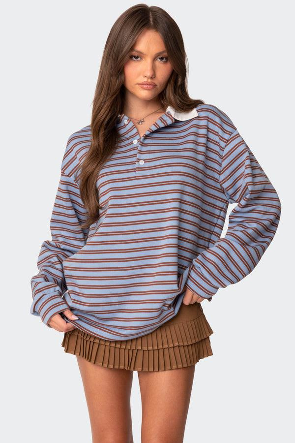 edikted Stripey Oversized Collared Shirt blue
