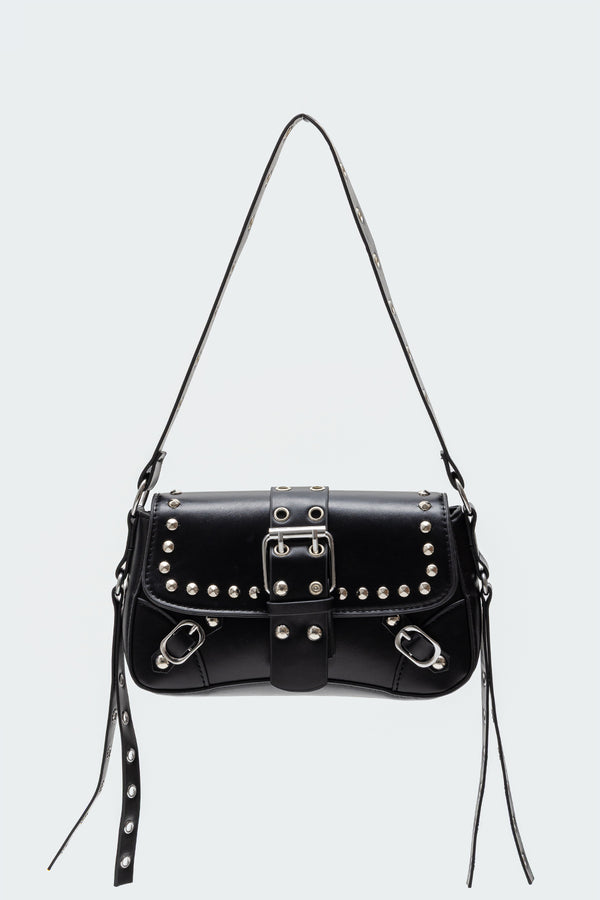 Edikted Stud & Buckle Faux Leather Bag Black