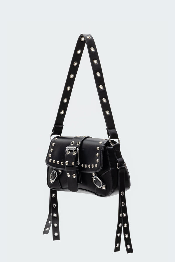Edikted Stud & Buckle Faux Leather Bag Black