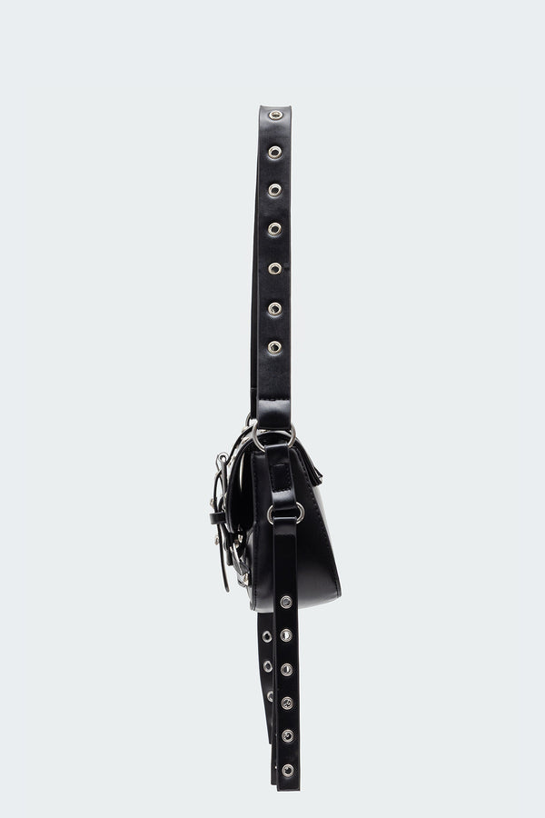 Edikted Stud & Buckle Faux Leather Bag Black
