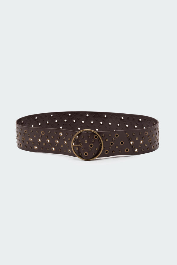 Edikted Stud & Grommet Faux Leather Belt Brown