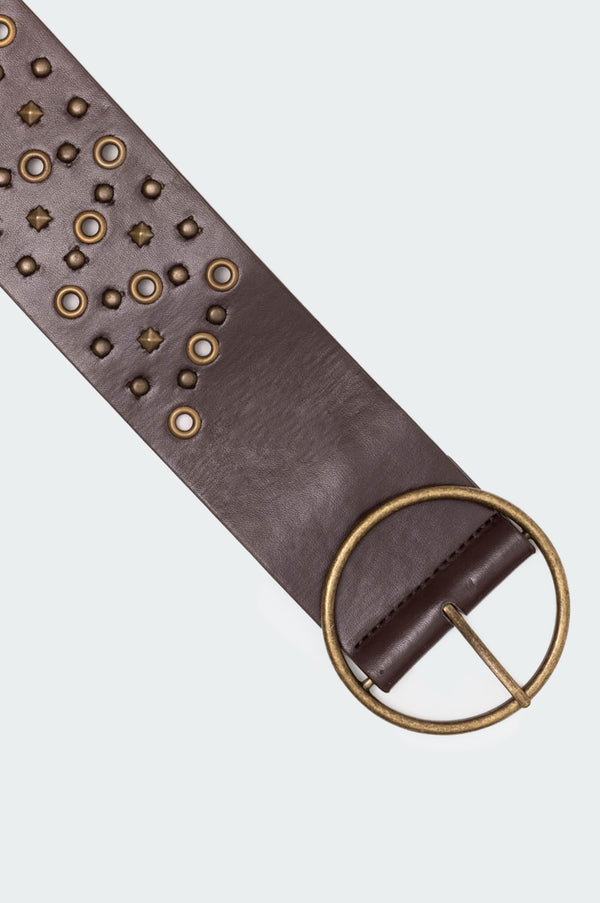 Edikted Stud & Grommet Faux Leather Belt Brown