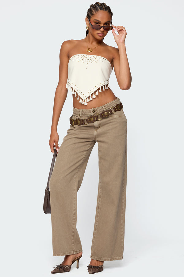 Edikted Stud & Tassel Handkerchief Top Cream