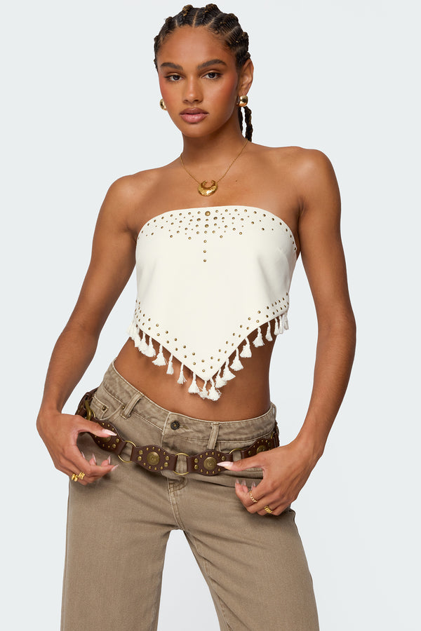 edikted Stud & Tassel Handkerchief Top cream