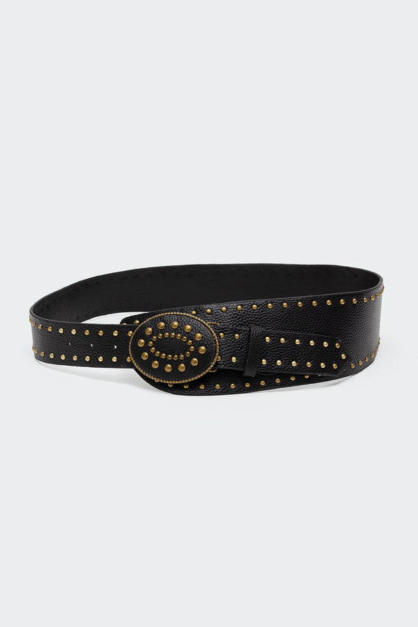 Edikted Studded Faux Leather Western Belt Black