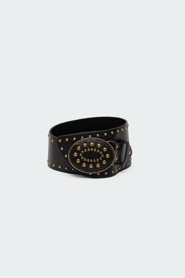 Edikted Studded Faux Leather Western Belt Black