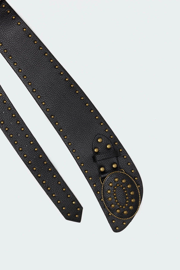 Edikted Studded Faux Leather Western Belt Black
