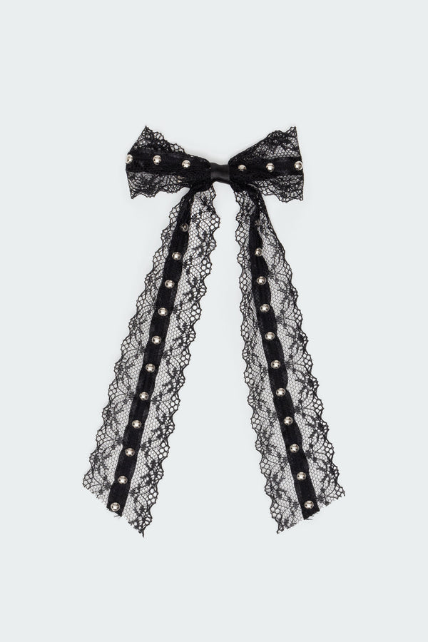 Edikted Studded Lace Bow Hair Clip Black