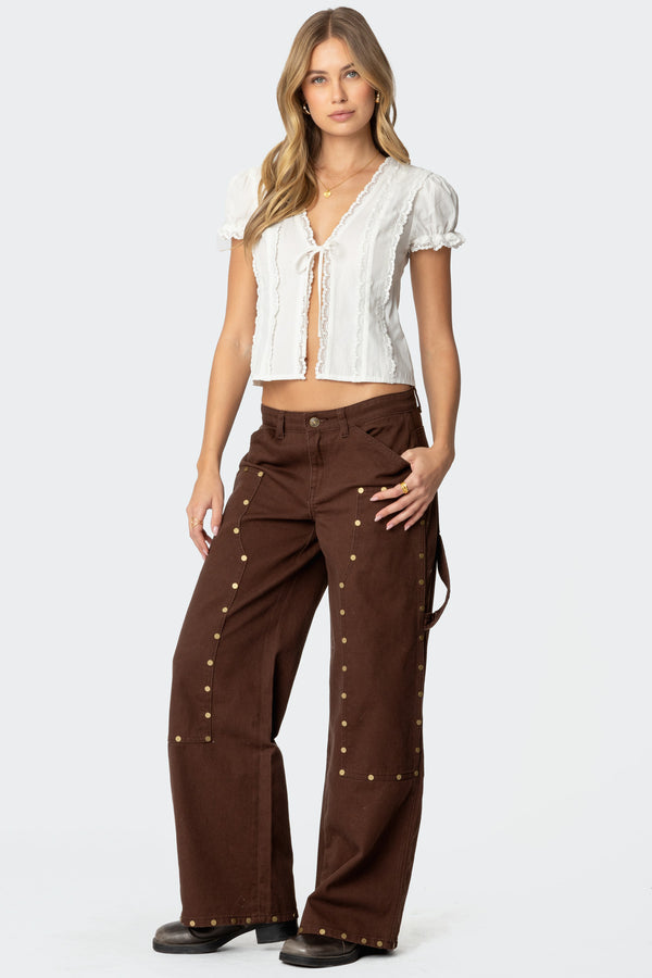 Edikted Studded Low Rise Carpenter Jeans Brown