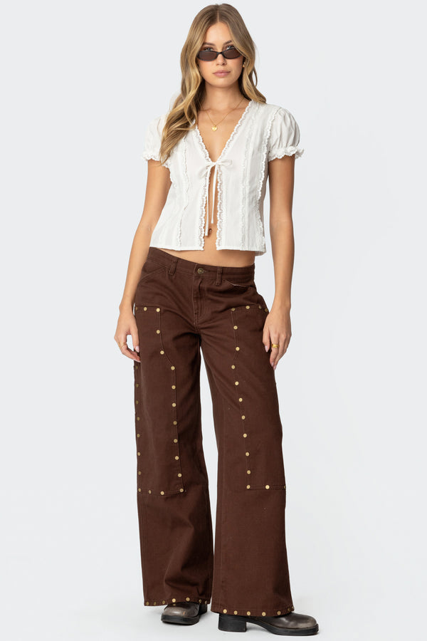 edikted Studded Low Rise Carpenter Jeans brown