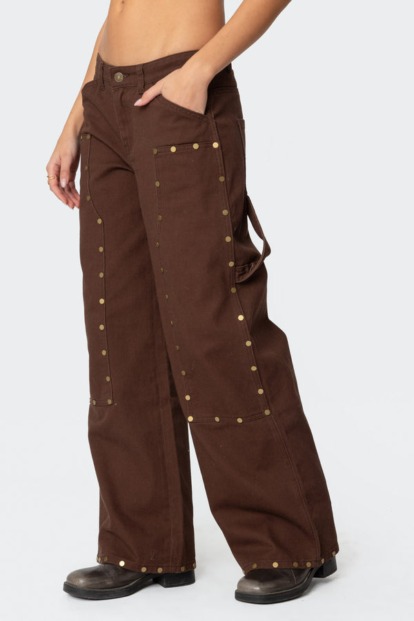 Edikted Studded Low Rise Carpenter Jeans Brown