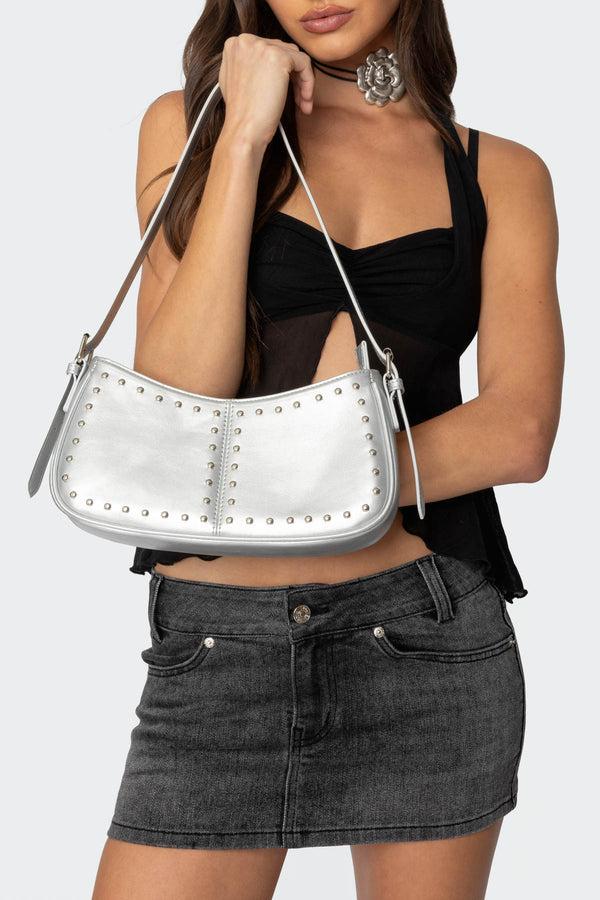 edikted Studded Metallic Bag silver
