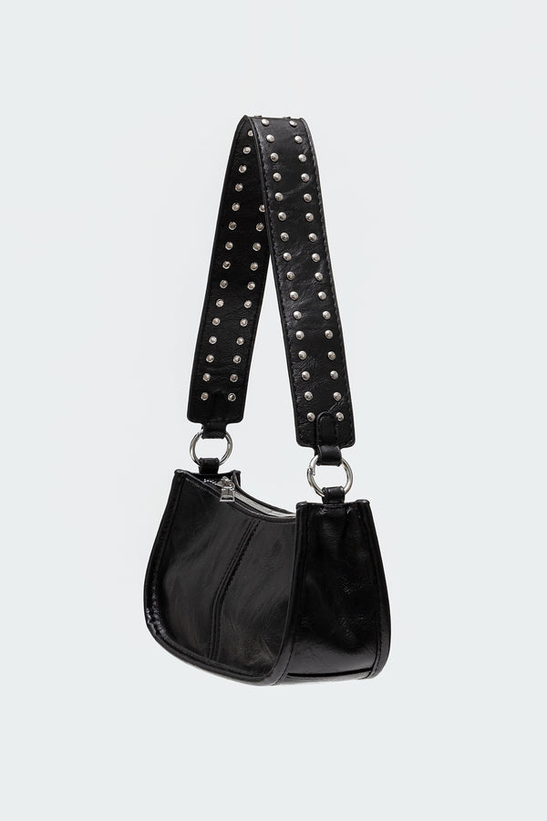 Edikted Studded Strap Faux Leather Bag Black