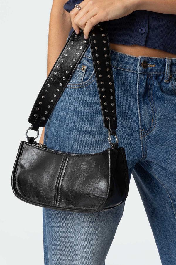 edikted Studded Strap Faux Leather Bag black