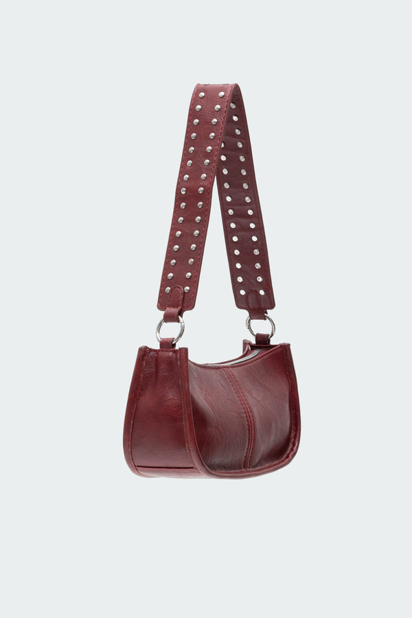Edikted Studded Strap Faux Leather Bag Red