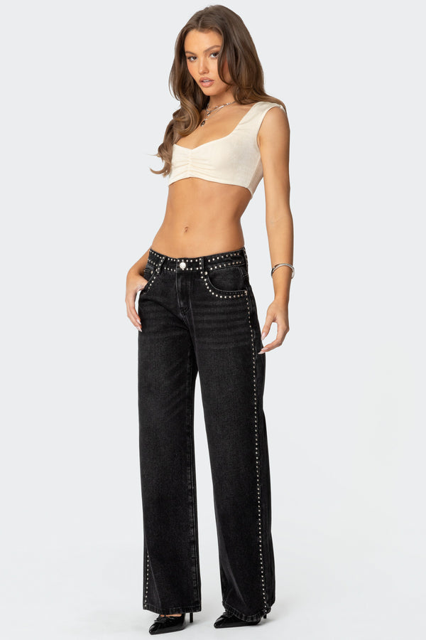 Edikted Summit Ruched Crop Top Cream