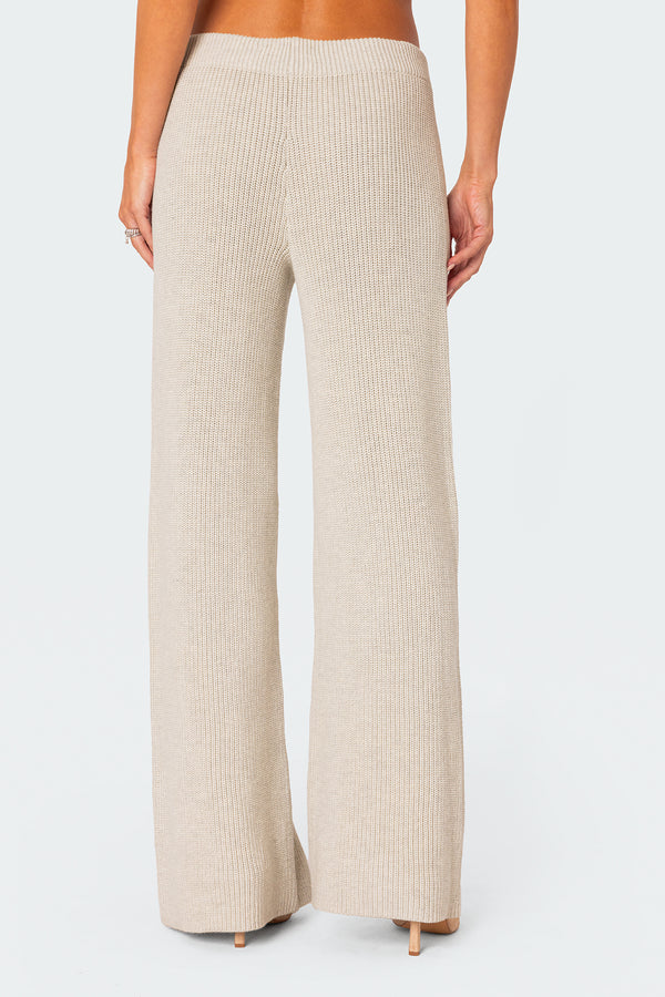 Edikted Sunday Straight Leg Knit Pants Cream