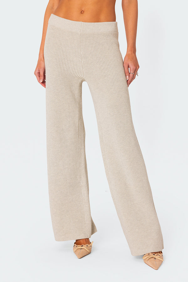 Edikted Sunday Straight Leg Knit Pants Cream