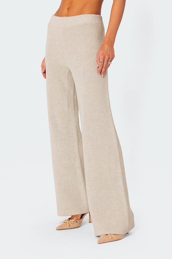 Edikted Sunday Straight Leg Knit Pants Cream