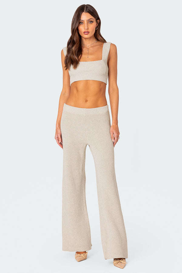 edikted Sunday Straight Leg Knit Pants cream