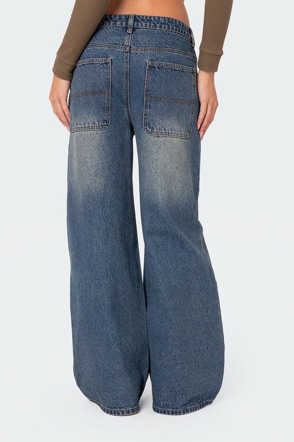 Edikted Super Baggy Wide Leg Jeans Blue
