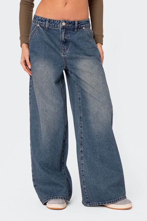 Edikted Super Baggy Wide Leg Jeans Blue
