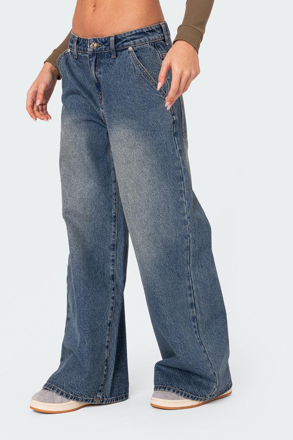 Edikted Super Baggy Wide Leg Jeans Blue