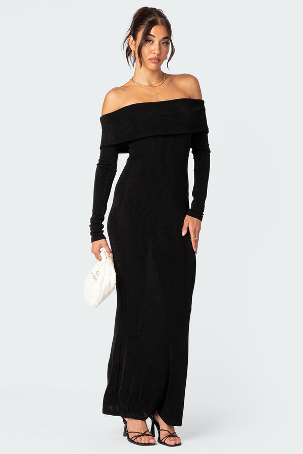 Edikted Susan Fold Over Maxi Dress Black