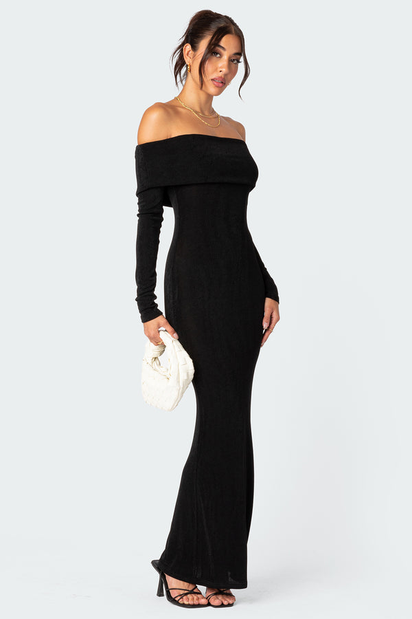 Edikted Susan Fold Over Maxi Dress Black