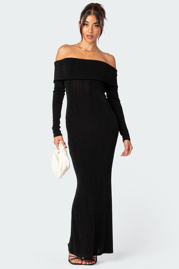 Edikted Susan Fold Over Maxi Dress Black
