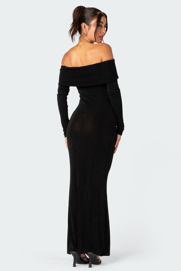 Edikted Susan Fold Over Maxi Dress Black