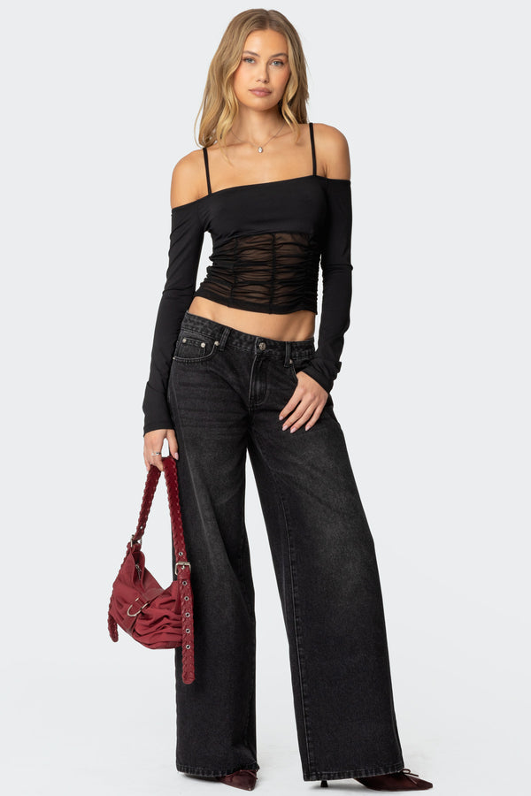 Edikted Susie Off Shoulder Mesh Top Black
