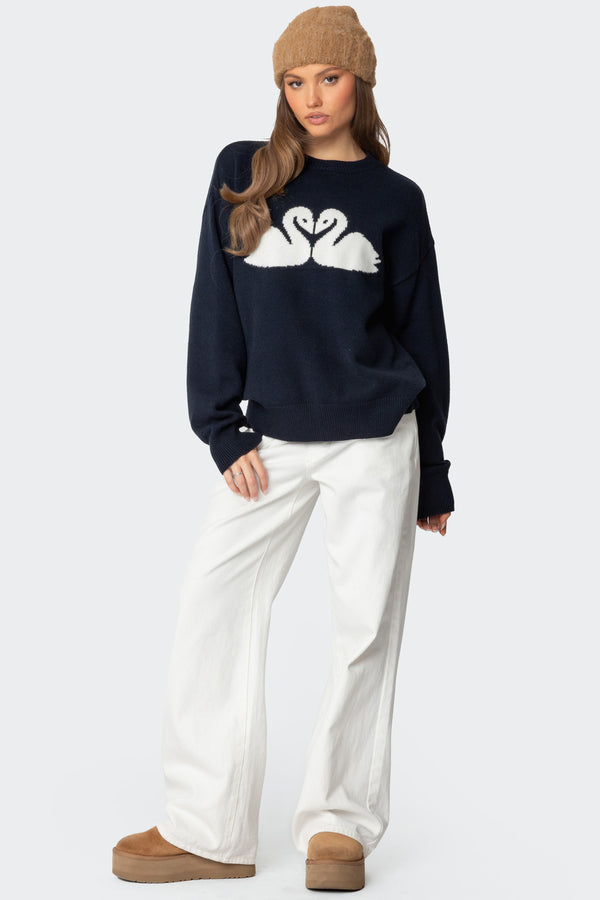 Edikted Swan Oversized Knit Sweater Navy