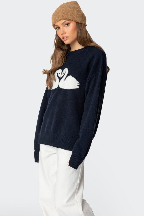 Edikted Swan Oversized Knit Sweater Navy