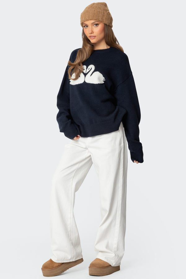 Edikted Swan Oversized Knit Sweater Navy