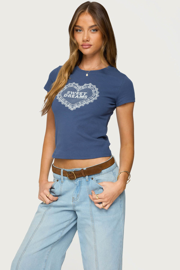 Edikted Sweet Dreams T Shirt Navy
