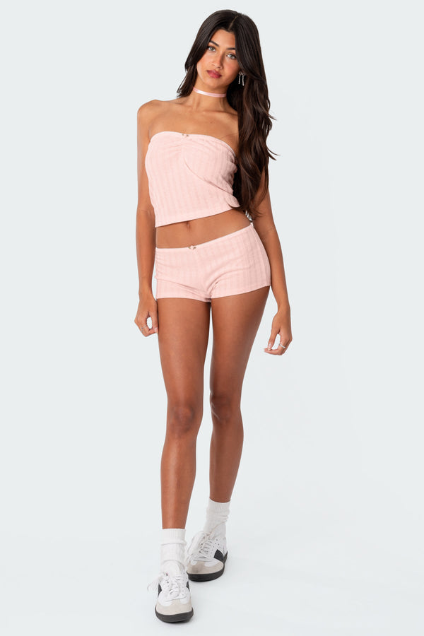 Edikted Sweetpea Pointelle Micro Shorts Light Pink