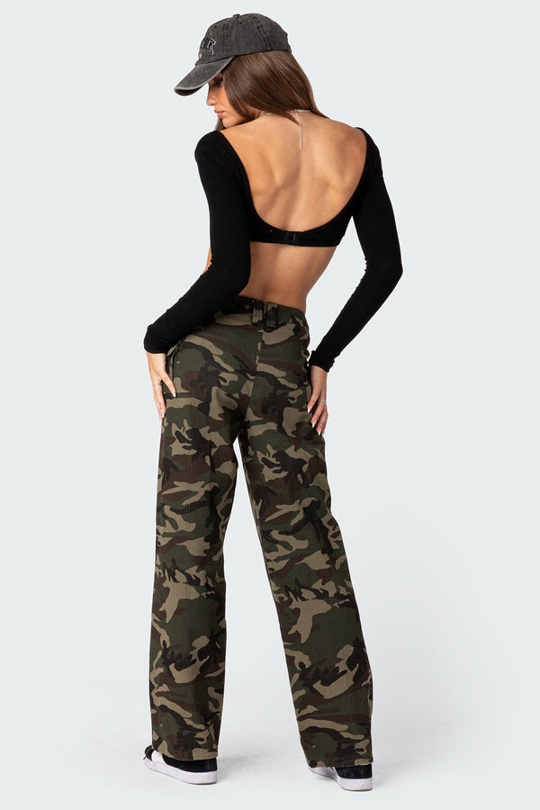 Edikted Sydney Ribbed Open Back Crop Top Black