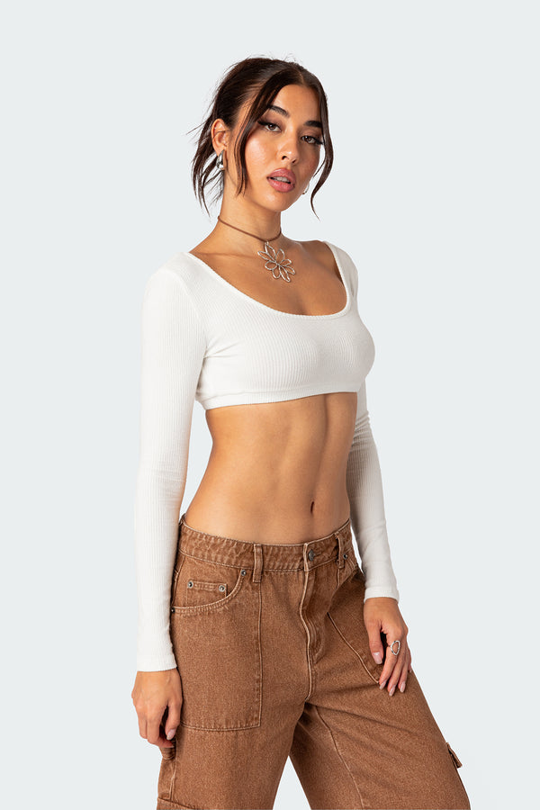 Edikted Sydney Ribbed Open Back Crop Top White