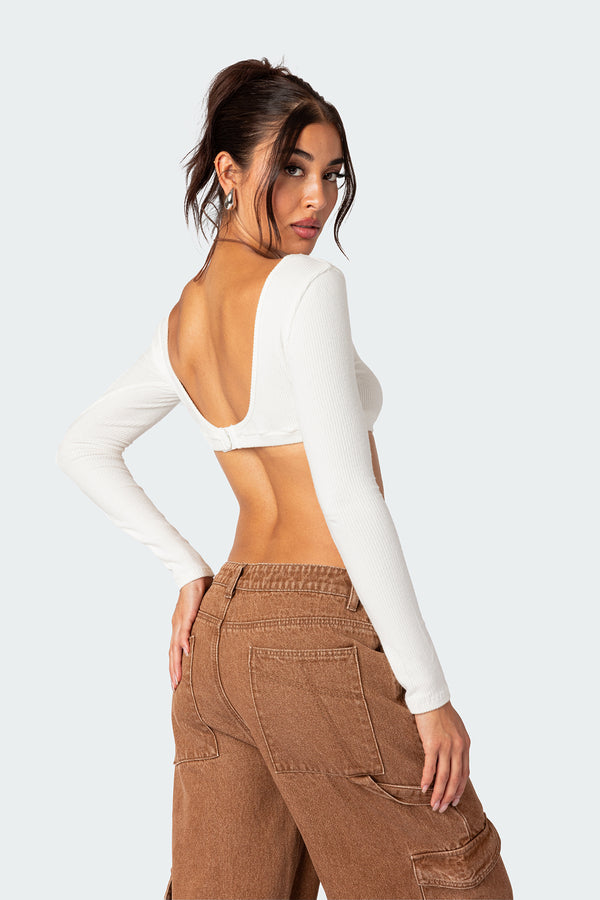 Edikted Sydney Ribbed Open Back Crop Top White
