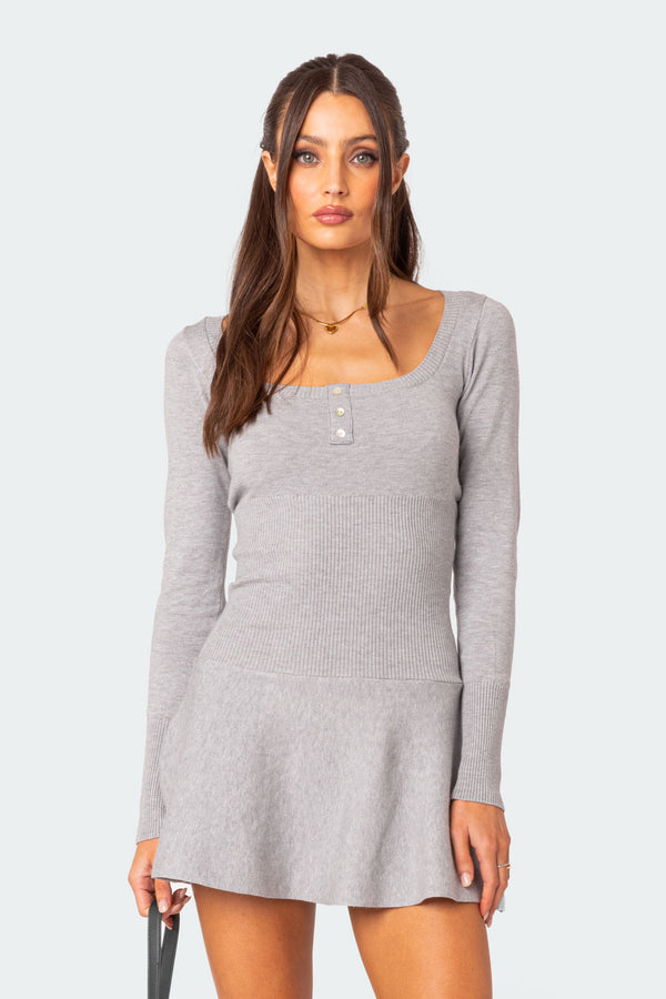 Edikted Sylver Knit Mini Dress Gray Melange