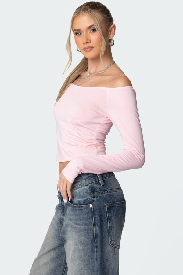 Edikted Tahlia Off Shoulder Top Pink